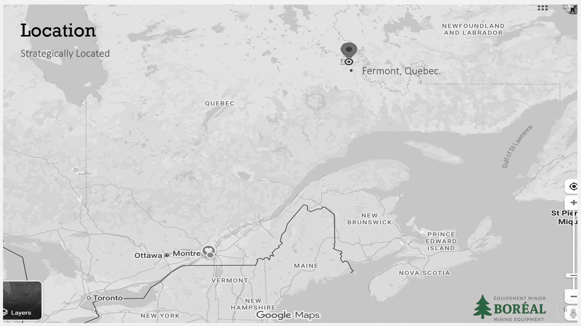 Map showing Boreal Mining Equipment in Fermont, Quebec
